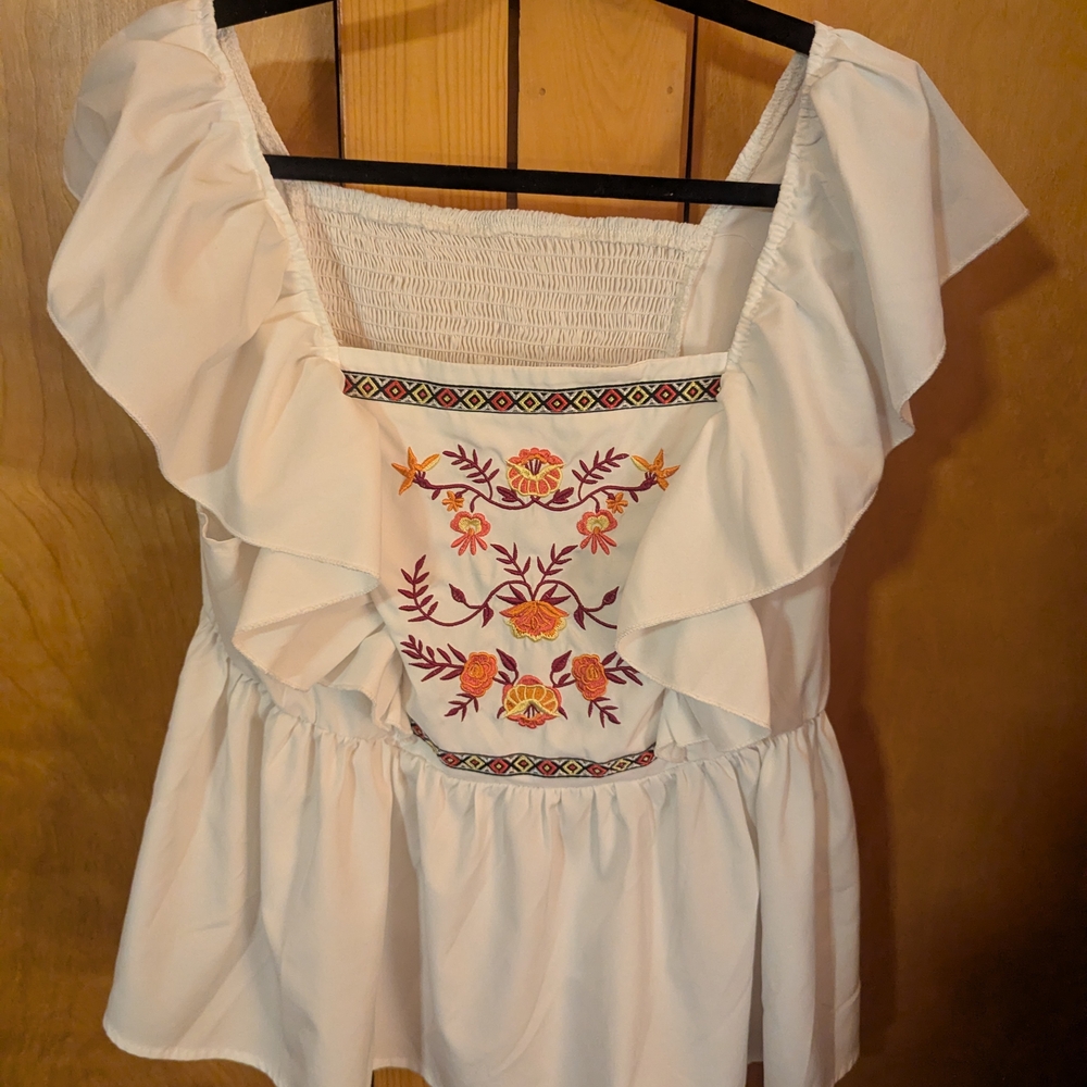 SHEIN White Floral Embroidered Blouse